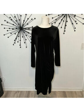 Old Navy Black Velvet Ruched Midi Dress XL Petite Long Sleeve